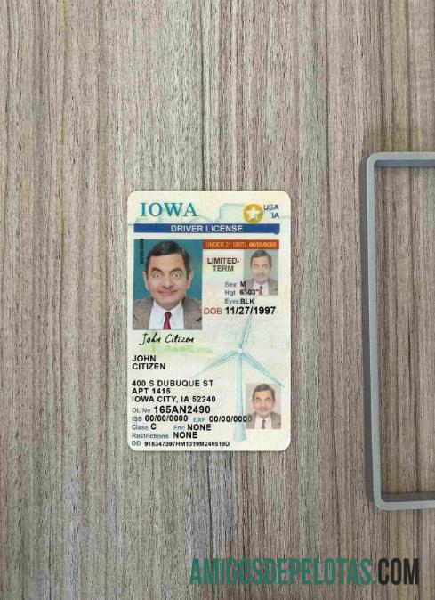 Carteira de habilitação nos EUA Iowa com menos de 21 anos fotolook frente exemplo